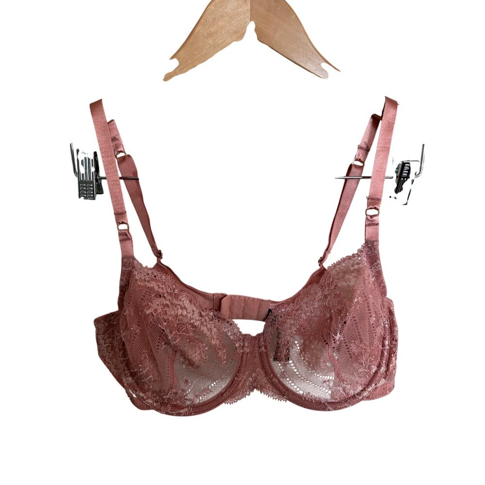 Natori Pink Lace Mesh Sheer Underwire Adjustable Bra/Bralette Lingerie-36C